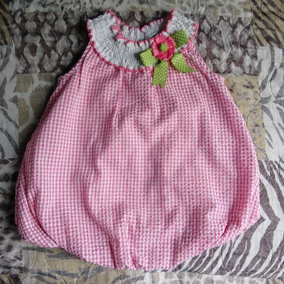 Rare Edition Girls pink and white bubble romper 12M - Picture 1 of 3